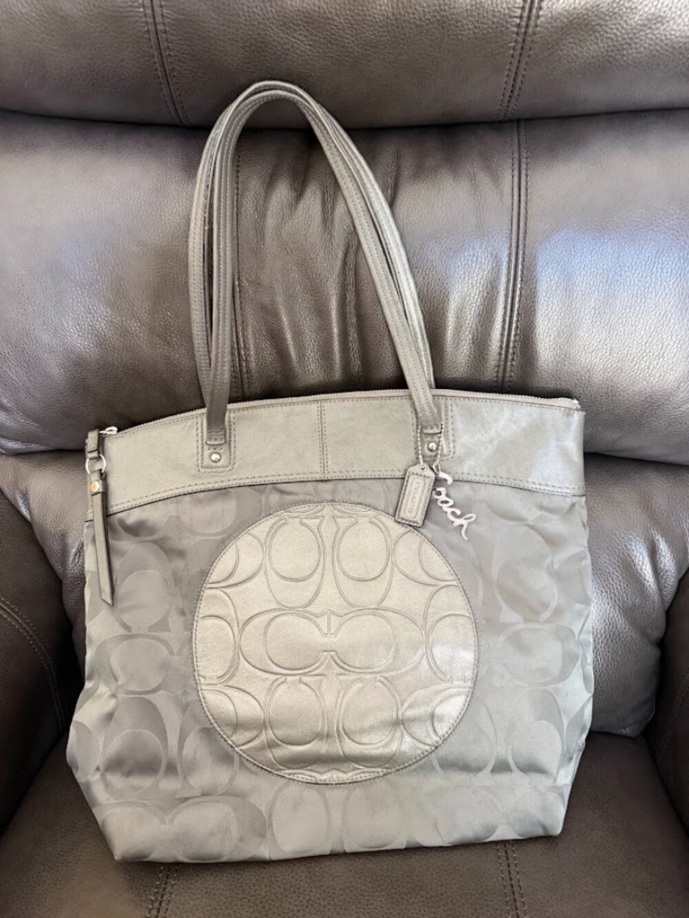 Vintage Coach Laura Gray Nylon and Gray Leather